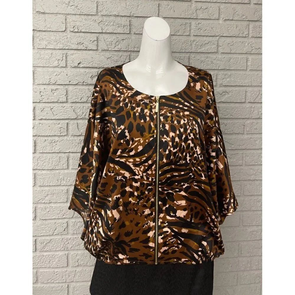 Marc New York Animal Print Satin Blouse Size L